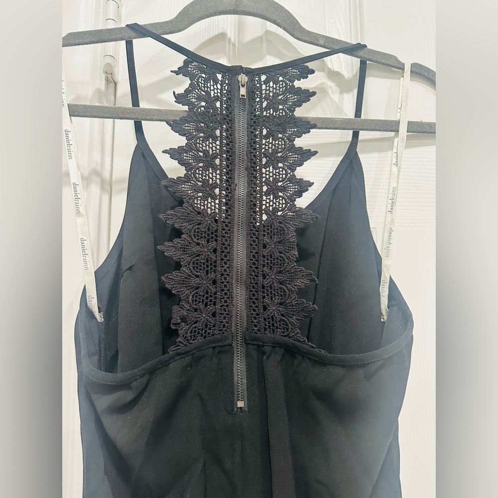 NWT; Daniel Rainn, Romper, Crochet racer back, Black, XS